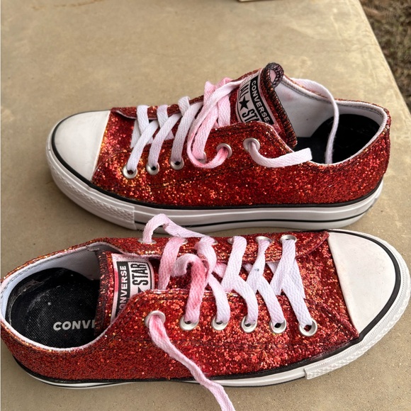 Converse Sparkly Glitter Red Sneakers Size 7 - Picture 3 of 5